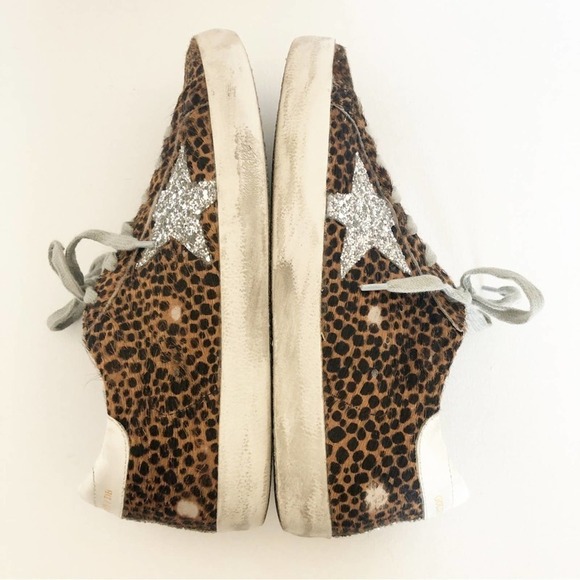 Golden Goose Superstar Leopard Print Pony Hair Glitter Star Distressed Sneakers - Picture 8 of 14